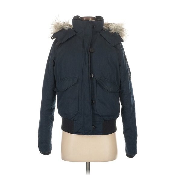 Vintage Y2K Hollister Ultimate Down Navy Blue Puffer Jacket W/Faux Fur Hood - Picture 1 of 6